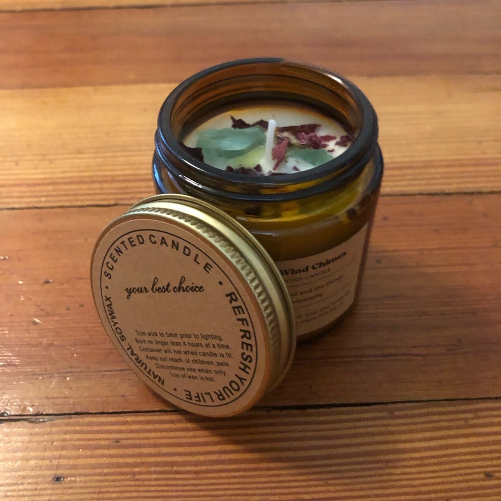 Scented Jar Candle — Amber Glass with Botanical Top